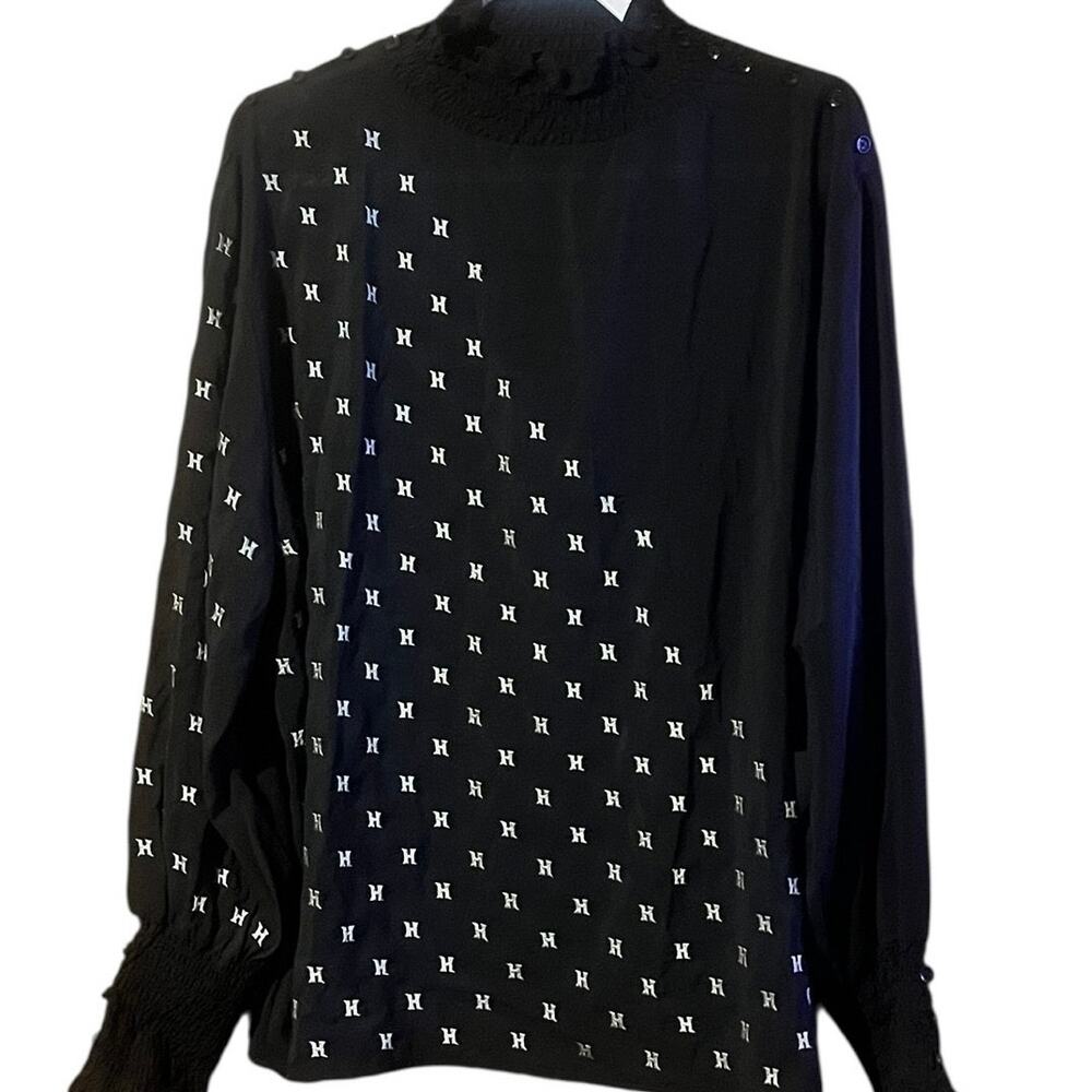 Honor the Gift Black Sheer Monogram Turtleneck Blouse Size XXL, NWT